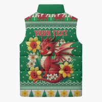 Personalized Wales Christmas Sleeveless Puffer Jacket Cute Red Welsh Dragon and Daffodils - Wonder Print Shop