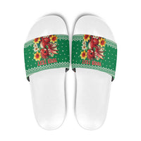 Personalized Wales Christmas Slide Sandals Cute Red Welsh Dragon and Daffodils - Wonder Print Shop