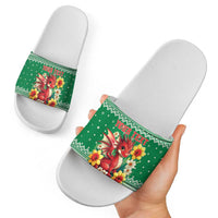 Personalized Wales Christmas Slide Sandals Cute Red Welsh Dragon and Daffodils - Wonder Print Shop