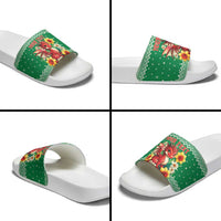 Personalized Wales Christmas Slide Sandals Cute Red Welsh Dragon and Daffodils - Wonder Print Shop