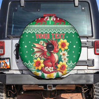 Personalized Wales Christmas Spare Tire Cover Cute Red Welsh Dragon and Daffodils - Wonder Print Shop
