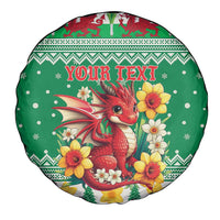 Personalized Wales Christmas Spare Tire Cover Cute Red Welsh Dragon and Daffodils - Wonder Print Shop