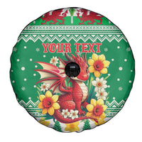 Personalized Wales Christmas Spare Tire Cover Cute Red Welsh Dragon and Daffodils - Wonder Print Shop