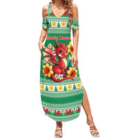 Personalized Wales Christmas Summer Maxi Dress Cute Red Welsh Dragon and Daffodils - Wonder Print Shop