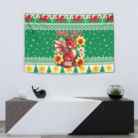 Personalized Wales Christmas Tapestry Cute Red Welsh Dragon and Daffodils - Wonder Print Shop