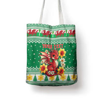 Personalized Wales Christmas Tote Bag Cute Red Welsh Dragon and Daffodils - Wonder Print Shop