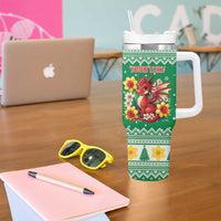 Personalized Wales Christmas Tumbler With Handle Cute Red Welsh Dragon and Daffodils - Wonder Print Shop