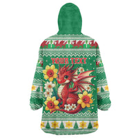 Personalized Wales Christmas Wearable Blanket Hoodie Cute Red Welsh Dragon and Daffodils - Wonder Print Shop