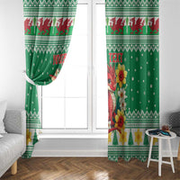 Personalized Wales Christmas Window Curtain Cute Red Welsh Dragon and Daffodils - Wonder Print Shop