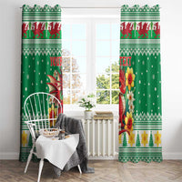 Personalized Wales Christmas Window Curtain Cute Red Welsh Dragon and Daffodils - Wonder Print Shop