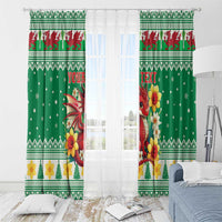 Personalized Wales Christmas Window Curtain Cute Red Welsh Dragon and Daffodils - Wonder Print Shop