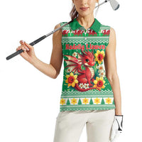 Personalized Wales Christmas Women Sleeveless Polo Shirt Cute Red Welsh Dragon and Daffodils - Wonder Print Shop