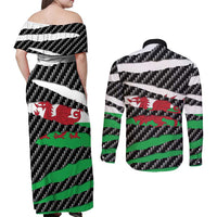 Wales Beast Couples Matching Off Shoulder Maxi Dress and Long Sleeve Button Shirt Ripped Flag Graphic - Wonder Print Shop