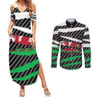 Wales Beast Couples Matching Summer Maxi Dress and Long Sleeve Button Shirt Ripped Flag Graphic - Wonder Print Shop