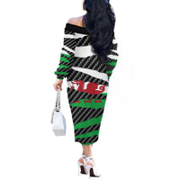 Wales Beast Off The Shoulder Long Sleeve Dress Ripped Flag Graphic - Wonder Print Shop