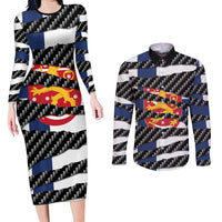 Finland Beast Couples Matching Long Sleeve Bodycon Dress and Long Sleeve Button Shirt Ripped Flag Graphic - Wonder Print Shop