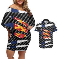 Finland Beast Couples Matching Off Shoulder Short Dress and Hawaiian Shirt Ripped Flag Graphic - Wonder Print Shop