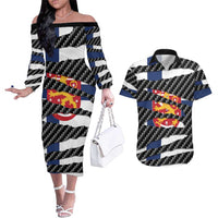 Finland Beast Couples Matching Off The Shoulder Long Sleeve Dress and Hawaiian Shirt Ripped Flag Graphic - Wonder Print Shop