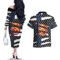 Finland Beast Couples Matching Off The Shoulder Long Sleeve Dress and Hawaiian Shirt Ripped Flag Graphic - Wonder Print Shop