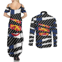 Finland Beast Couples Matching Summer Maxi Dress and Long Sleeve Button Shirt Ripped Flag Graphic - Wonder Print Shop