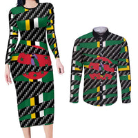 Dominica Beast Couples Matching Long Sleeve Bodycon Dress and Long Sleeve Button Shirt Ripped Flag Graphic - Wonder Print Shop