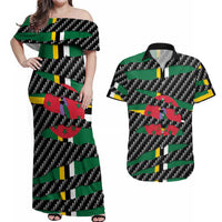 Dominica Beast Couples Matching Off Shoulder Maxi Dress and Hawaiian Shirt Ripped Flag Graphic - Wonder Print Shop