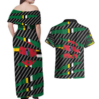 Dominica Beast Couples Matching Off Shoulder Maxi Dress and Hawaiian Shirt Ripped Flag Graphic - Wonder Print Shop