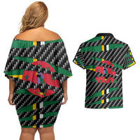 Dominica Beast Couples Matching Off Shoulder Short Dress and Hawaiian Shirt Ripped Flag Graphic - Wonder Print Shop