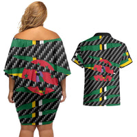 Dominica Beast Couples Matching Off Shoulder Short Dress and Hawaiian Shirt Ripped Flag Graphic - Wonder Print Shop