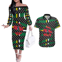 Dominica Beast Couples Matching Off The Shoulder Long Sleeve Dress and Hawaiian Shirt Ripped Flag Graphic - Wonder Print Shop