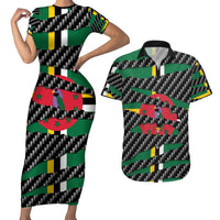 Dominica Beast Couples Matching Short Sleeve Bodycon Dress and Hawaiian Shirt Ripped Flag Graphic - Wonder Print Shop