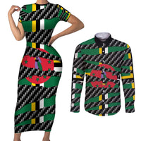 Dominica Beast Couples Matching Short Sleeve Bodycon Dress and Long Sleeve Button Shirt Ripped Flag Graphic - Wonder Print Shop