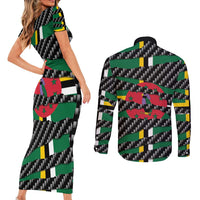 Dominica Beast Couples Matching Short Sleeve Bodycon Dress and Long Sleeve Button Shirt Ripped Flag Graphic - Wonder Print Shop