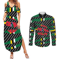 Dominica Beast Couples Matching Summer Maxi Dress and Long Sleeve Button Shirt Ripped Flag Graphic - Wonder Print Shop