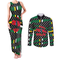 Dominica Beast Couples Matching Tank Maxi Dress and Long Sleeve Button Shirt Ripped Flag Graphic - Wonder Print Shop