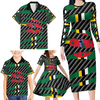 Dominica Beast Family Matching Long Sleeve Bodycon Dress and Hawaiian Shirt Ripped Flag Graphic - Wonder Print Shop