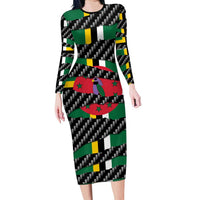 Dominica Beast Family Matching Long Sleeve Bodycon Dress and Hawaiian Shirt Ripped Flag Graphic - Wonder Print Shop