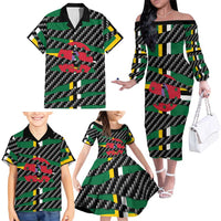 Dominica Beast Family Matching Off The Shoulder Long Sleeve Dress and Hawaiian Shirt Ripped Flag Graphic - Wonder Print Shop