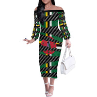 Dominica Beast Family Matching Off The Shoulder Long Sleeve Dress and Hawaiian Shirt Ripped Flag Graphic - Wonder Print Shop