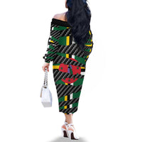 Dominica Beast Family Matching Off The Shoulder Long Sleeve Dress and Hawaiian Shirt Ripped Flag Graphic - Wonder Print Shop