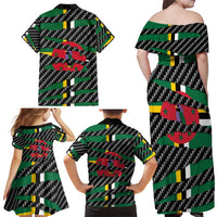 Dominica Beast Family Matching Off Shoulder Maxi Dress and Hawaiian Shirt Ripped Flag Graphic - Wonder Print Shop