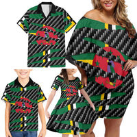 Dominica Beast Family Matching Off Shoulder Short Dress and Hawaiian Shirt Ripped Flag Graphic - Wonder Print Shop