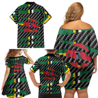 Dominica Beast Family Matching Off Shoulder Short Dress and Hawaiian Shirt Ripped Flag Graphic - Wonder Print Shop