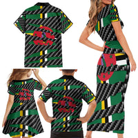 Dominica Beast Family Matching Short Sleeve Bodycon Dress and Hawaiian Shirt Ripped Flag Graphic - Wonder Print Shop