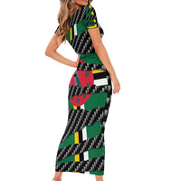 Dominica Beast Family Matching Short Sleeve Bodycon Dress and Hawaiian Shirt Ripped Flag Graphic - Wonder Print Shop