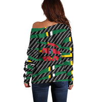 Dominica Beast Off Shoulder Sweater Ripped Flag Graphic - Wonder Print Shop