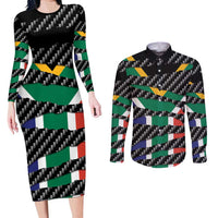 South Africa Beast Couples Matching Long Sleeve Bodycon Dress and Long Sleeve Button Shirt Ripped Flag Graphic - Wonder Print Shop