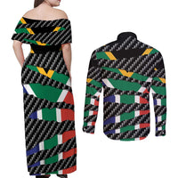 South Africa Beast Couples Matching Off Shoulder Maxi Dress and Long Sleeve Button Shirt Ripped Flag Graphic - Wonder Print Shop