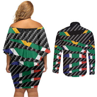 South Africa Beast Couples Matching Off Shoulder Short Dress and Long Sleeve Button Shirt Ripped Flag Graphic - Wonder Print Shop