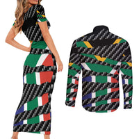 South Africa Beast Couples Matching Short Sleeve Bodycon Dress and Long Sleeve Button Shirt Ripped Flag Graphic - Wonder Print Shop